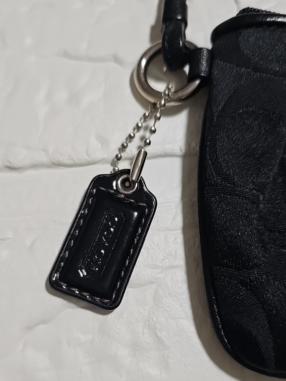 Coach Black Signature Jacquard Wristlet with Leather Strap